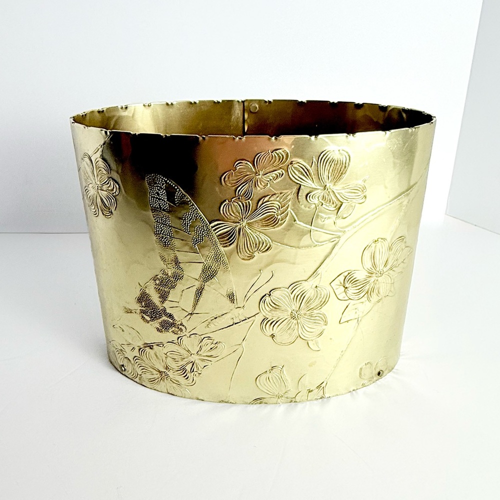 Vintage Arthur Armour gold Anodized Aluminum BUTTERFLY/DOGWOOD WASTEBASKET Vase